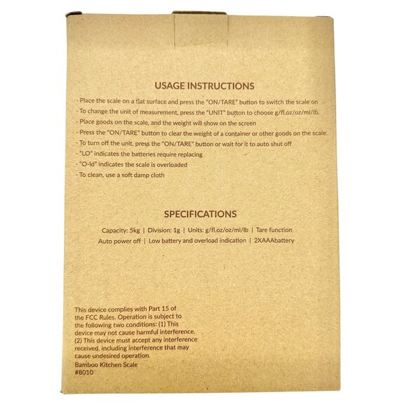 Bamboo Kitchen Scale Go For Bold Digital Display 5000g Capacity Battery Powered - Picture 6 of 6